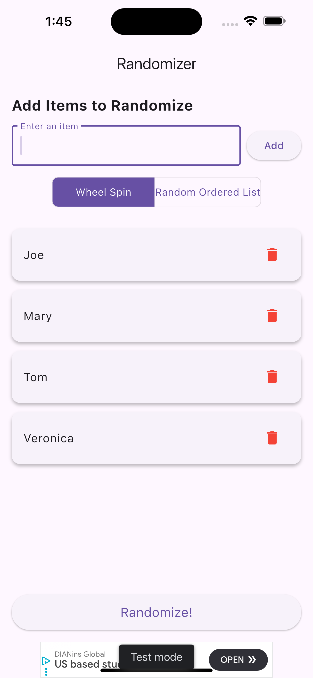 Randomizer app screenshot 1